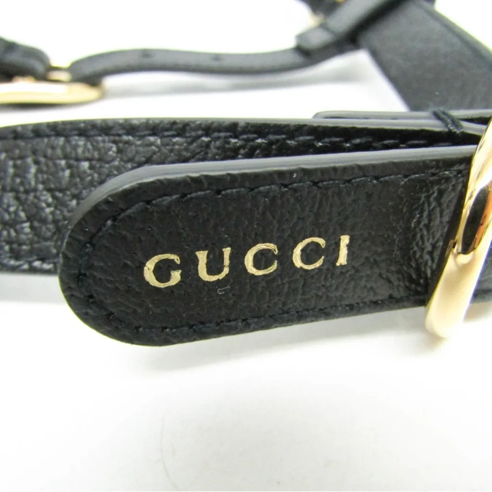 NWB Gucci GG Logo Black Leather Pet - Dog Harness with Gold Buckles Size M